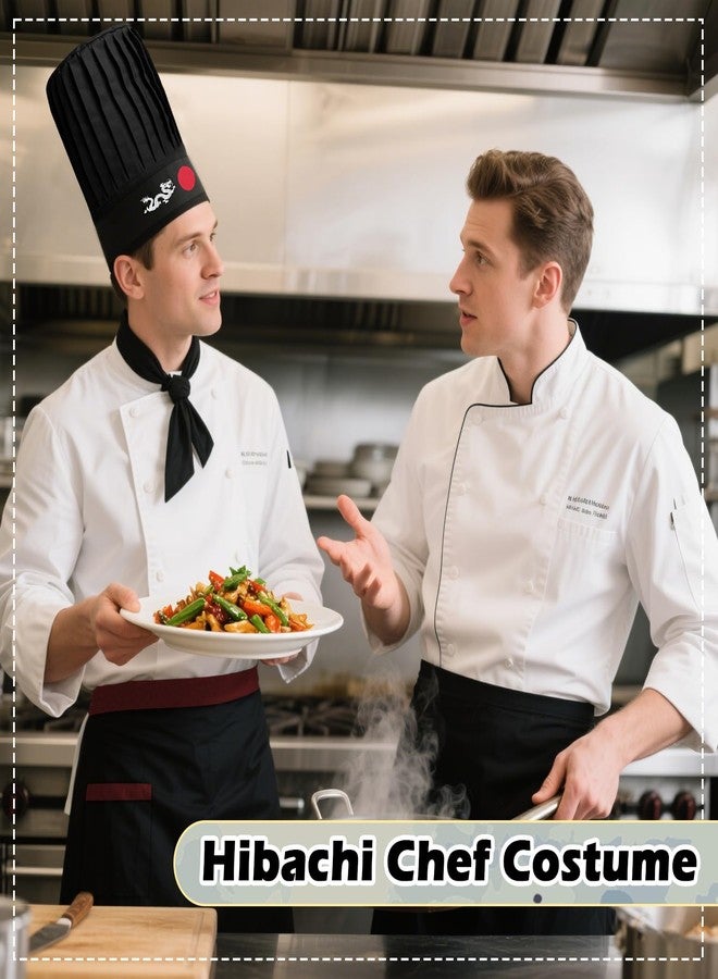 KaTiSeMo Hibachi Chef Costume Set 4-Piece - Hibachi Chef Hat and Apron, Japanese Headband and Tie Hibachi Chef Outfit for Hibachi Party Decorations, Halloween Party Decorations and - Image 5