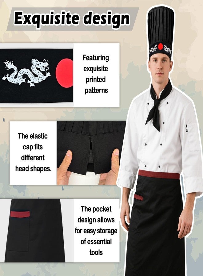 KaTiSeMo Hibachi Chef Costume Set 4-Piece - Hibachi Chef Hat and Apron, Japanese Headband and Tie Hibachi Chef Outfit for Hibachi Party Decorations, Halloween Party Decorations and - Image 3