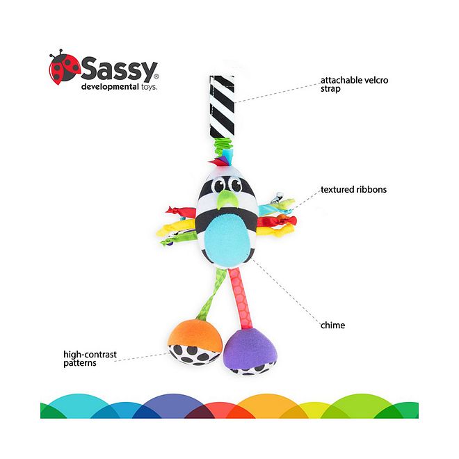 Sassy Boppin Birdie Rattle for Babies 0-12 Months, Colorful Sensory Exploration Toy with Gentle Chime, 35.5 x 7.6 x 10.1 cm - Image 4