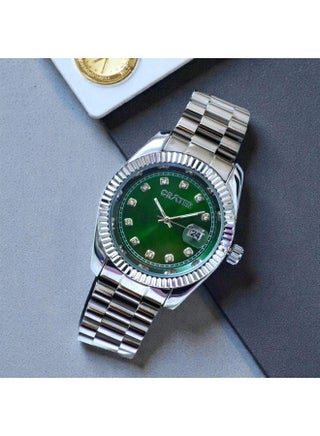 A luxurious men's set consisting of a regal stainless steel watch, a classic dial with date display, water resistance, prayer beads, a pen, and cufflinks. - view 2