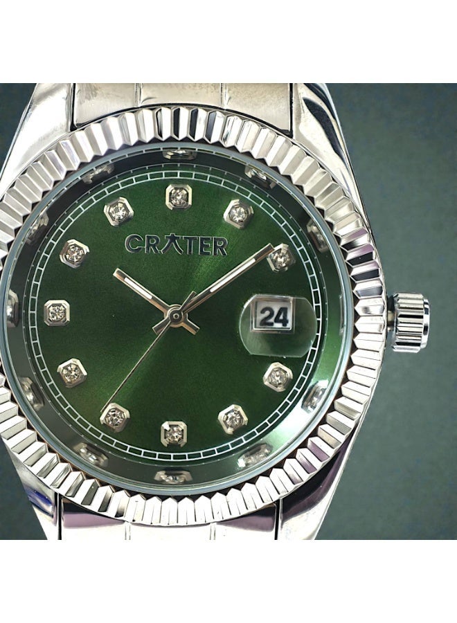 Crater A luxurious men's set consisting of a regal stainless steel watch, a classic dial with date display, water resistance, prayer beads, a pen, and cufflinks. - Image 5