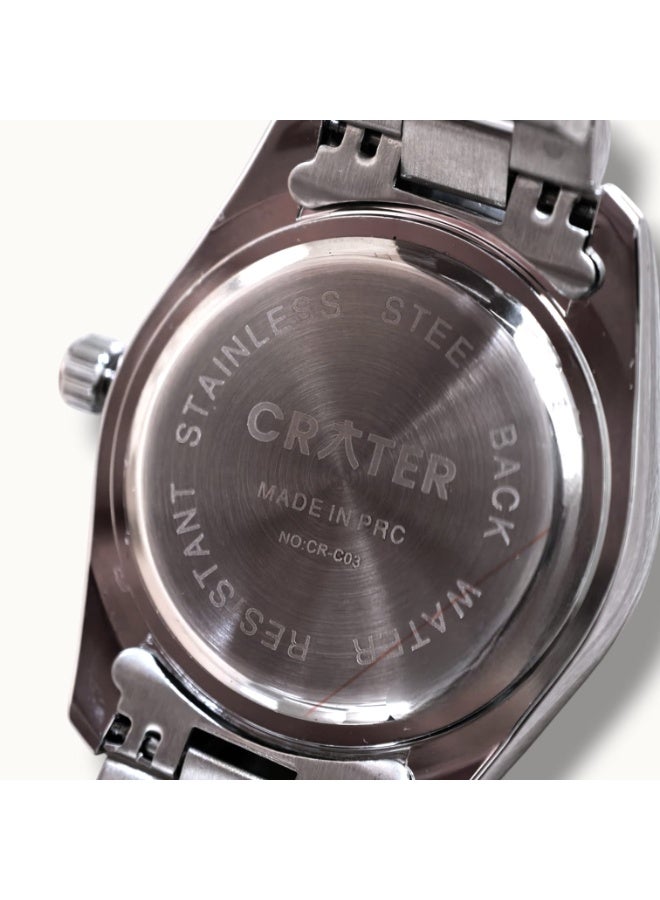 Crater A luxurious men's set consisting of a regal stainless steel watch, a classic dial with date display, water resistance, prayer beads, a pen, and cufflinks. - Image 4
