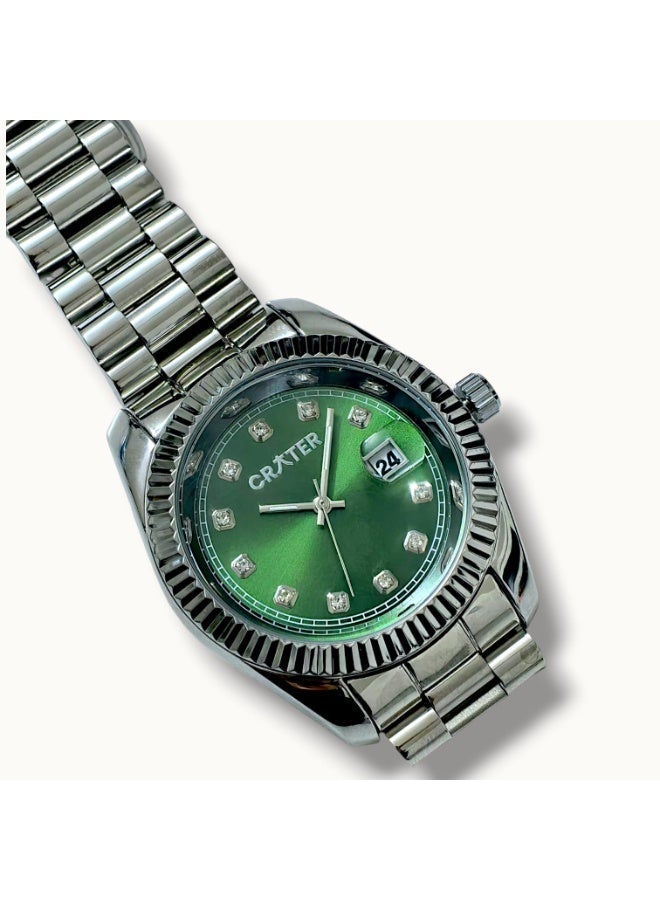 Crater A luxurious men's set consisting of a regal stainless steel watch, a classic dial with date display, water resistance, prayer beads, a pen, and cufflinks. - Image 4
