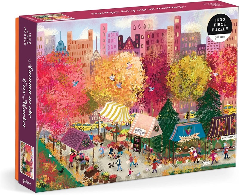 Galison Autumn at The City Market – 1000 Piece Puzzle Fun and Challenging Activity with Bright and Bold Artwork of A Fall Day at A Farmer’s Market for Adults and Families - Image 1