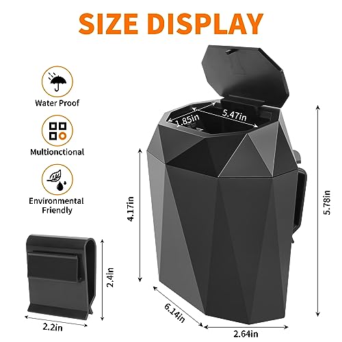 Wontolf Mini Car Trash Can Bin with Lid, Small Car Garbage Can with 60pcs Trash Bags, ABS Diamond Design Dustbin Car Organizer Container Car Accessories for Car/Office/Home Black - Image 5