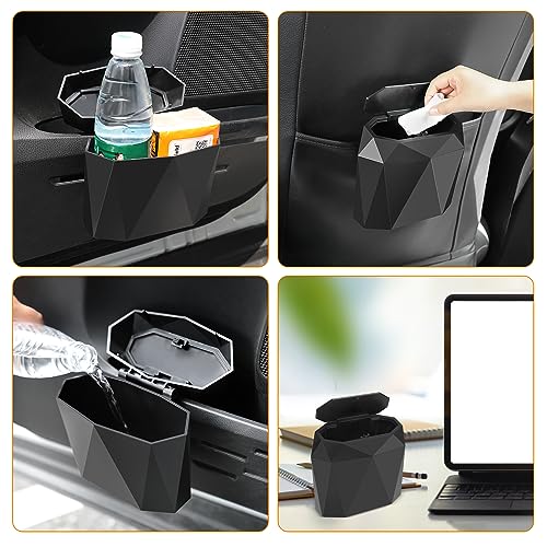 Wontolf Mini Car Trash Can Bin with Lid, Small Car Garbage Can with 60pcs Trash Bags, ABS Diamond Design Dustbin Car Organizer Container Car Accessories for Car/Office/Home Black - Image 3