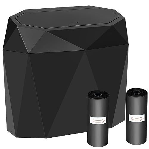Wontolf Mini Car Trash Can Bin with Lid, Small Car Garbage Can with 60pcs Trash Bags, ABS Diamond Design Dustbin Car Organizer Container Car Accessories for Car/Office/Home Black - Image 1