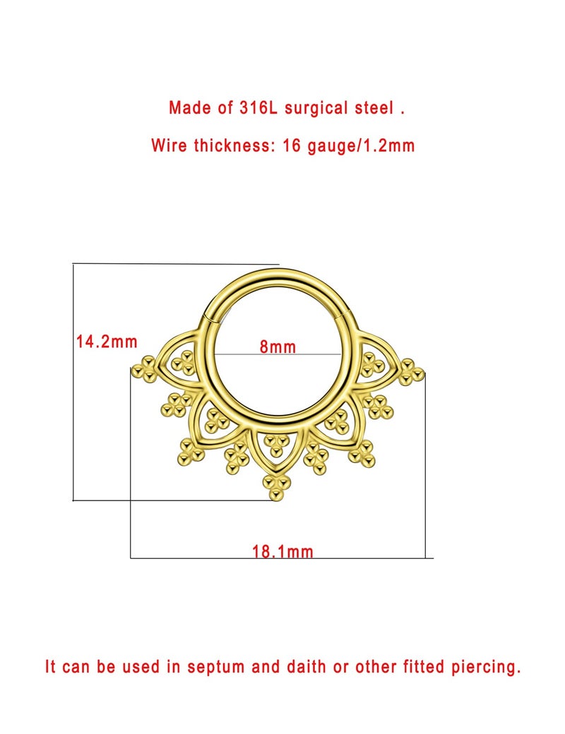 FANSING 16g Septum Rings 18k Gold-plated 8mm Lotus Septum Jewelry with Beaded Balls Surgical Steel Helix Piercing Jewelry 16 Gauge - Image 2