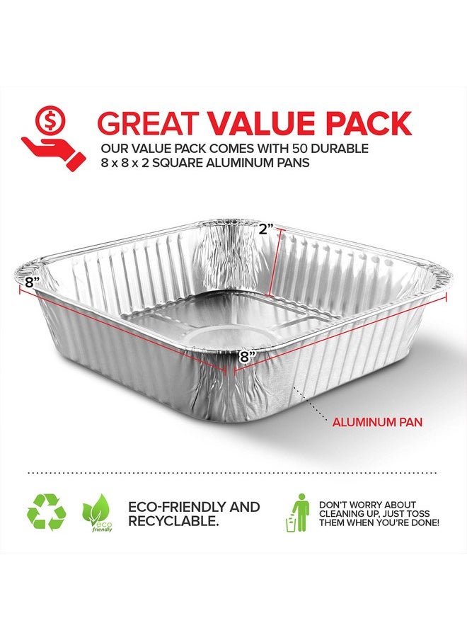 Stock Your Home 8x8 Foil Pans (50 Pack) 8 Inch Square Aluminum Pans - Foil Pans - Disposable Food Containers Great for Baking Cake, Cooking, Heating, Storing, Prepping Food  - Image 2