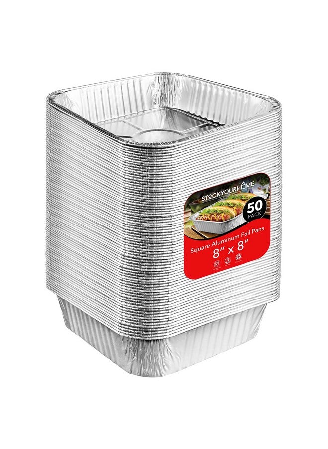 Stock Your Home 8x8 Foil Pans (50 Pack) 8 Inch Square Aluminum Pans - Foil Pans - Disposable Food Containers Great for Baking Cake, Cooking, Heating, Storing, Prepping Food  - Image 1