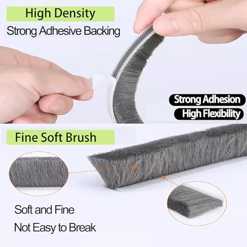ZOMPAGO Brush Weather Stripping Door Seal -0.4 inx0.4inx33FT,Effective Weather Stripping for Doors & Windows, Insulation Strip for Gap Filling,Draft Stopper for Exterior Doors, Window Seal,Conditioner - Image 3