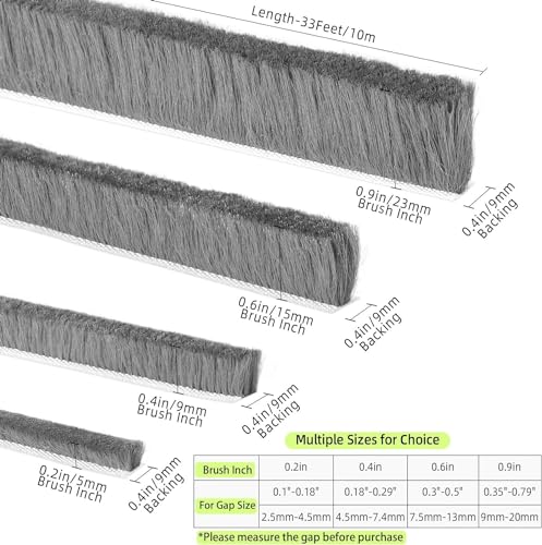 ZOMPAGO Brush Weather Stripping Door Seal -0.4 inx0.4inx33FT,Effective Weather Stripping for Doors & Windows, Insulation Strip for Gap Filling,Draft Stopper for Exterior Doors, Window Seal,Conditioner - Image 2