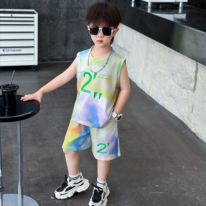 Boys Summer Sleeveless Vest Suit Handsome Thin Summer Clothes Baby Summer Tie-Dye Clothes Trendy