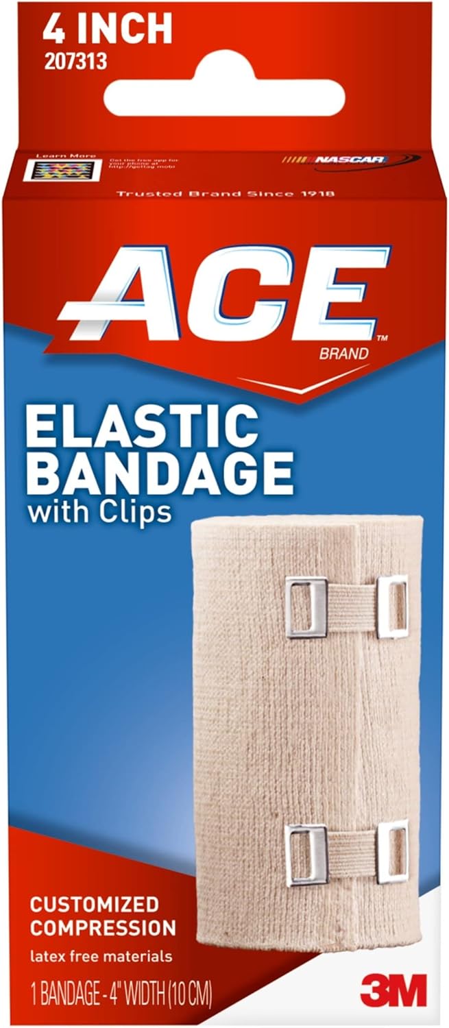 ACE ACE 4 Inch Elastic Bandage with Clips, Beige, Comfortable design with soft feel, Wash and Reuse 