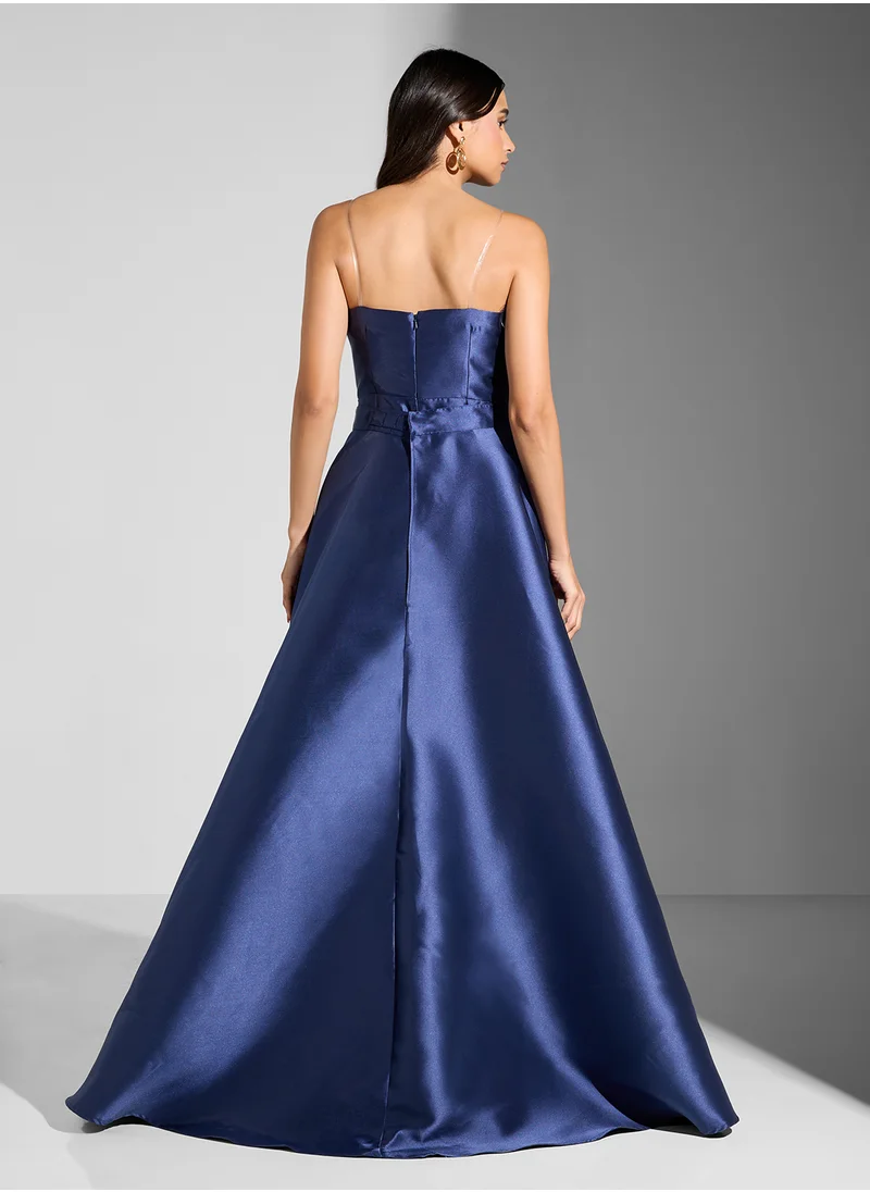 Namshi x Feather Trim Bandeaux Dress With Detachble Waist Skirt