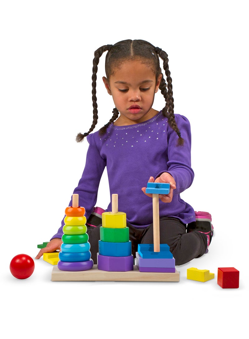 Melissa & Doug Geometric Stacker - Wooden Educational Toy Wooden Shape Sorter And Stacking Toy, Stacking Tower Toy For Babies, Stacking Toys For Toddlers And Kids Ages 2+ - Image 3