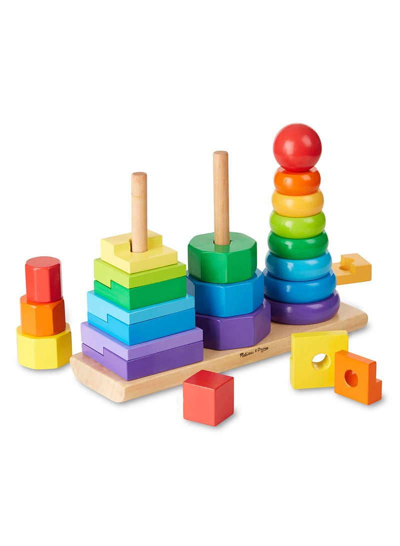 Melissa & Doug Geometric Stacker - Wooden Educational Toy Wooden Shape Sorter And Stacking Toy, Stacking Tower Toy For Babies, Stacking Toys For Toddlers And Kids Ages 2+ - Image 2