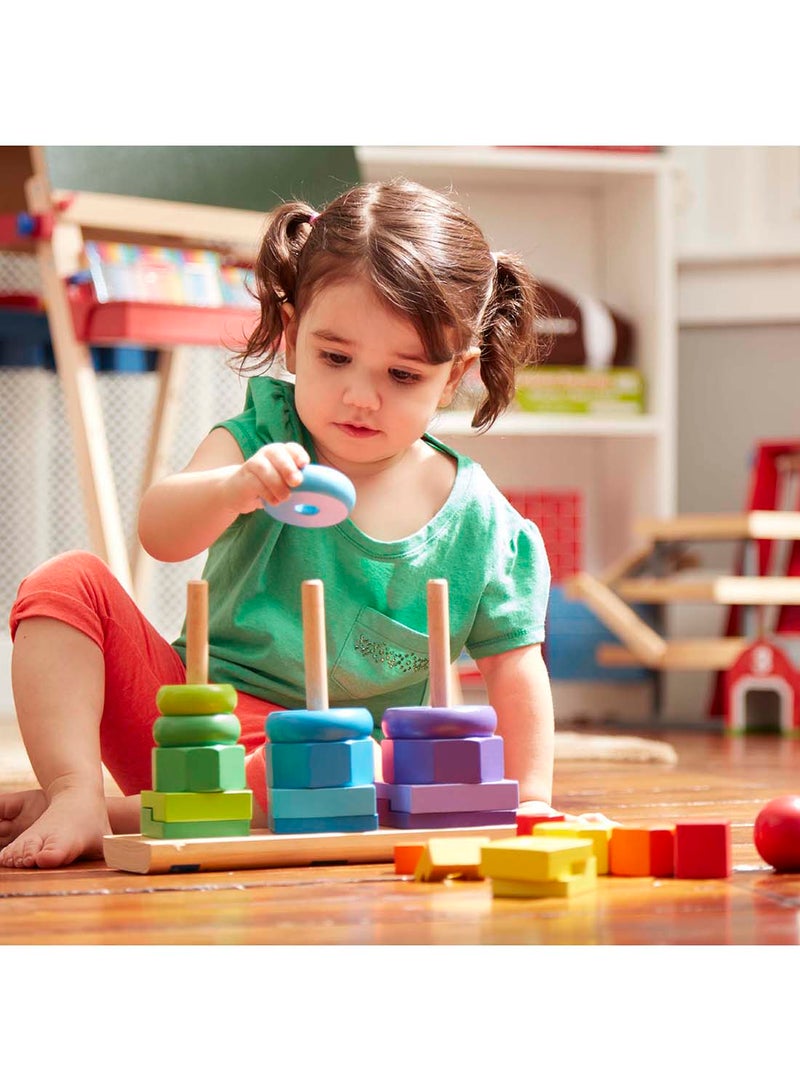 Melissa & Doug Geometric Stacker - Wooden Educational Toy Wooden Shape Sorter And Stacking Toy, Stacking Tower Toy For Babies, Stacking Toys For Toddlers And Kids Ages 2+ - Image 4