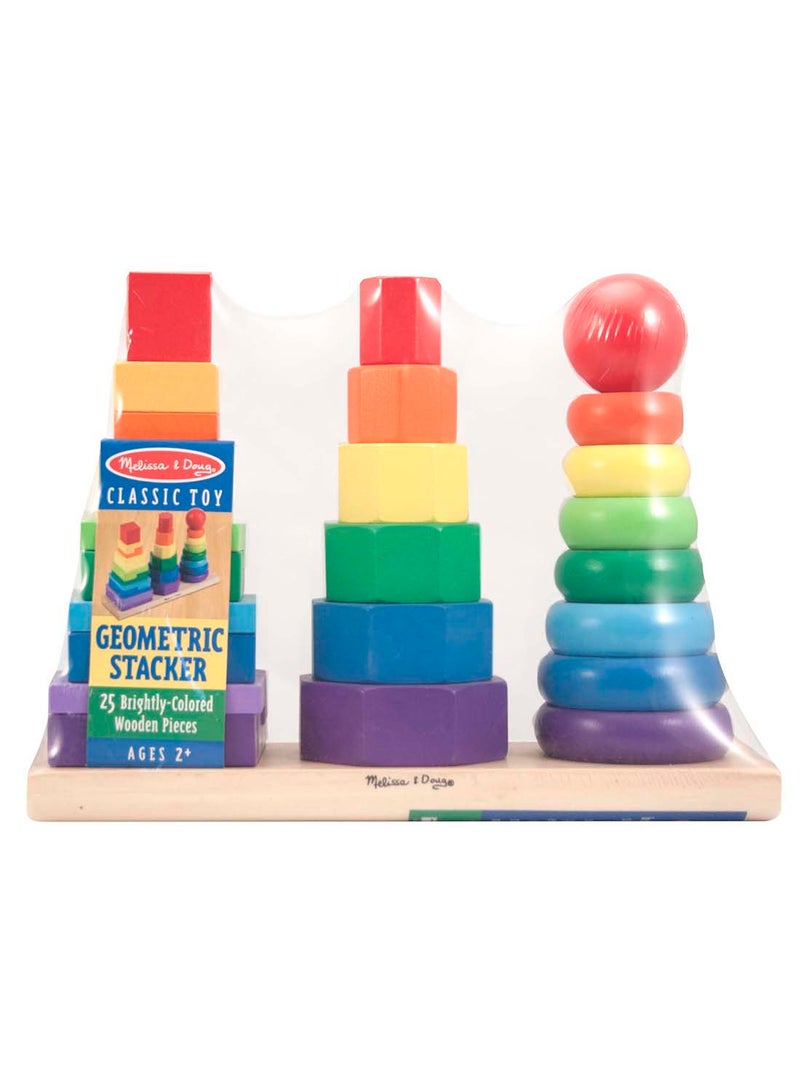 Melissa & Doug Geometric Stacker - Wooden Educational Toy Wooden Shape Sorter And Stacking Toy, Stacking Tower Toy For Babies, Stacking Toys For Toddlers And Kids Ages 2+ - Image 1