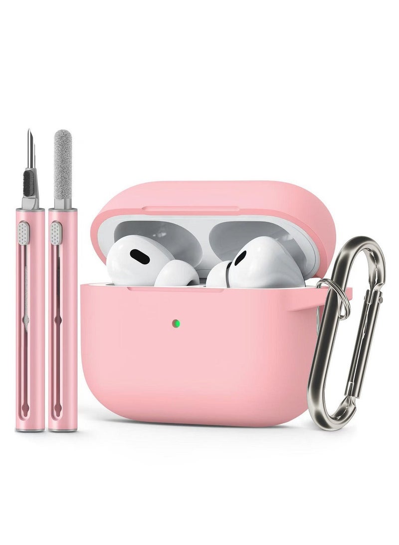 Drop and Fingerprint Resistant Soft Silicone Case for AirPods Pro 2/Pro with Cleaning Kit and Keychain (Pink)  - Image 1