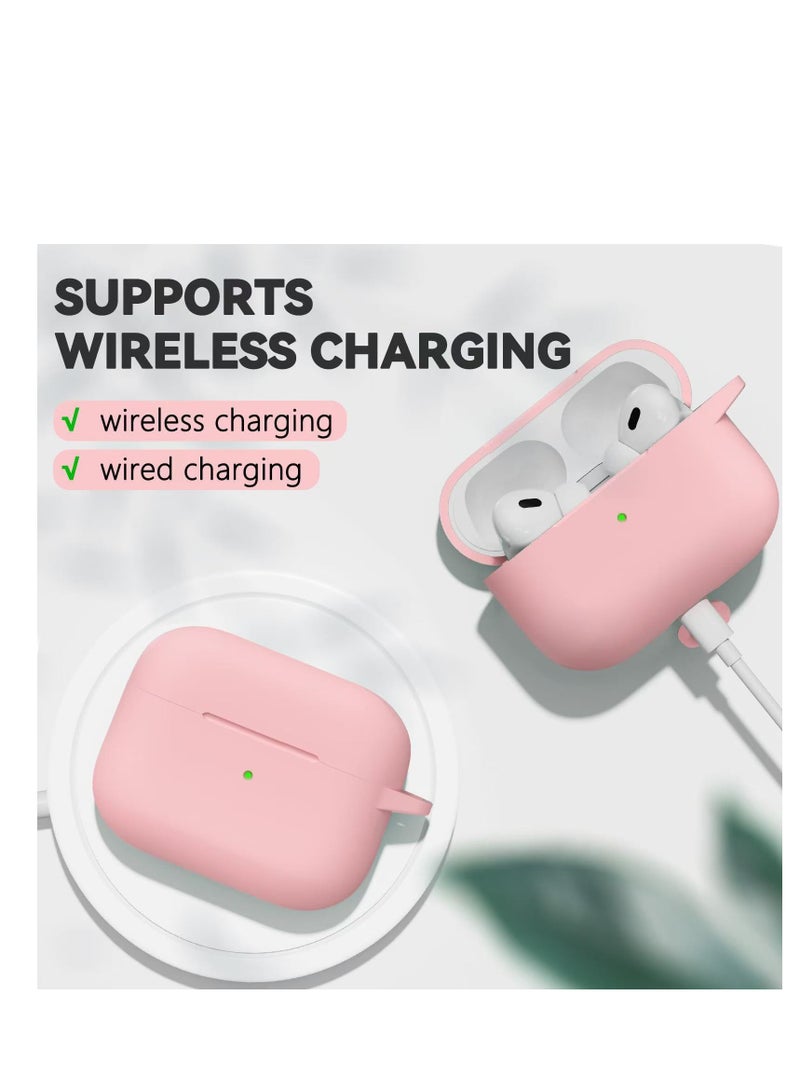 Drop and Fingerprint Resistant Soft Silicone Case for AirPods Pro 2/Pro with Cleaning Kit and Keychain (Pink)  - Image 2