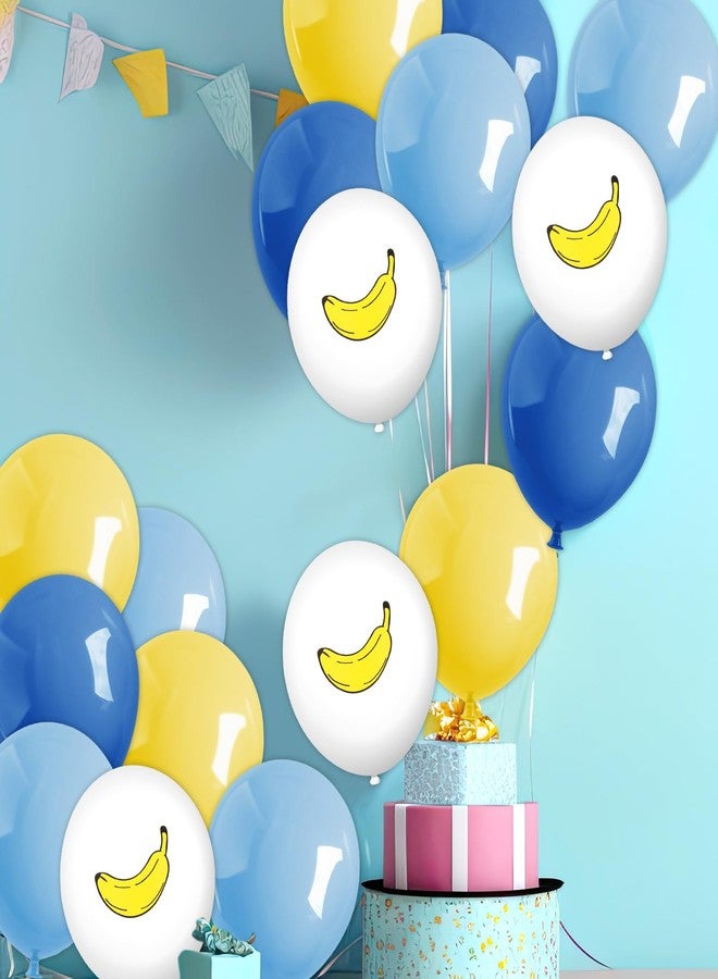 FYSUIMU مجموعة بالونات لاتكس زرقاء وصفراء من FYSUIMU، 60 قطعة، مقاس 12 بوصة، بتصميم كرتوني، مزينة برسومات موز لطيفة، مثالية لتزيين حفلات أعياد الميلاد الصيفية وحفلات استقبال المولود. - Image 5