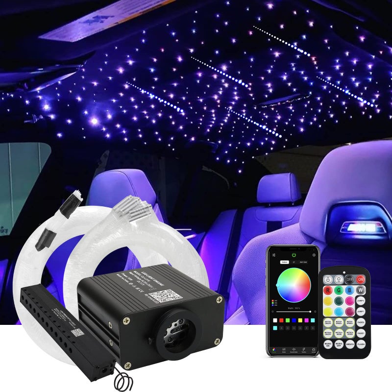 AMKI 16W 450pcs 003in 98ft Starlight Headliner Kit TwinkleSound ActivatedPure White Meteor Shooting Star APPRemote Control RGBW Fiber Optic Starlight Box for Car Home Star Ceiling Decor - Image 2