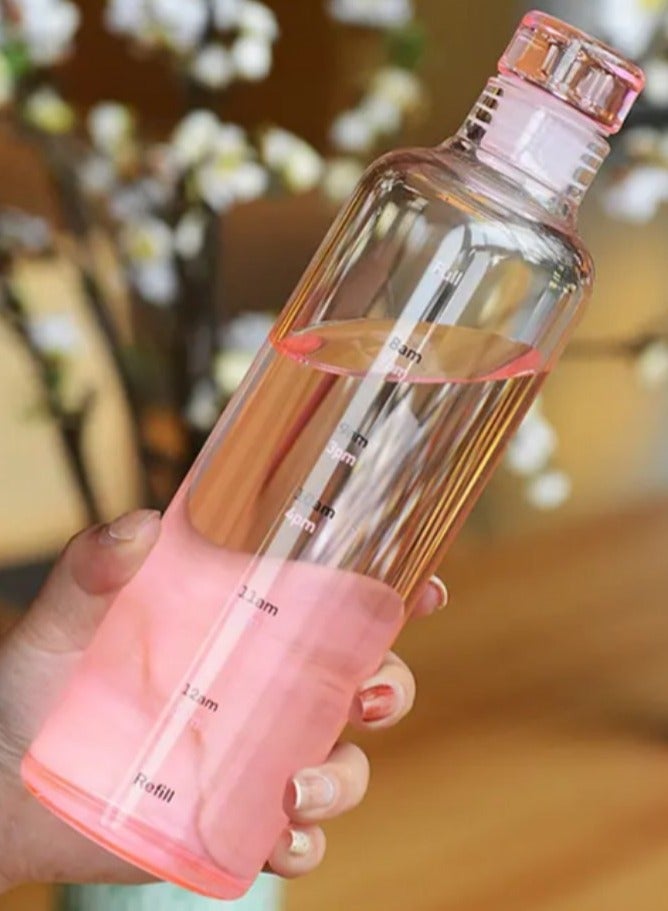 زجاجة مياه رياضية بلاستيك صحي 500 مل مع علامات زمنية، قابلة لإعادة الاستخدام ومضادة للتسرب، مثالية للرجال والنساء لصالة الألعاب الرياضية و كرة القدم و الأنشطة الخارجية، المدرسة، اللياقة البدنية، و للعمل  الحليب والعصير، زجاجة ماء شفافه جيم صحية متعددة الاستخدامات للجيم والمدرسة - زجاجه ماء مضادة للتسرب - ازازة مياه شفافة مع علامات للوقت - زجاجة ماية و عصير ولبن للاطفال و للمدرسة - Image 2