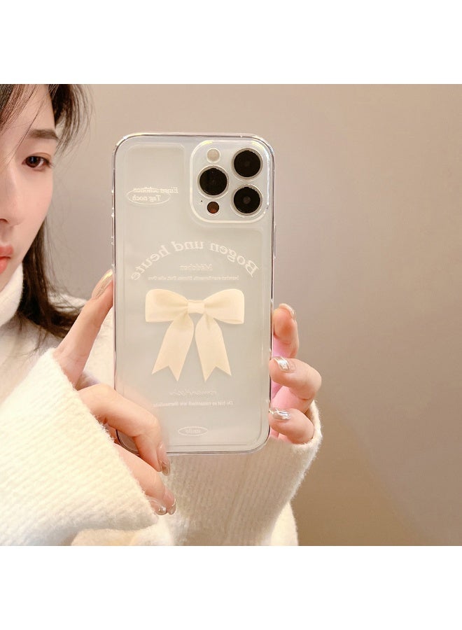 NIBEMINENT Simple White Bow Protective TPU Case Cover For iPhone 15 Pro Max, Clear - Image 2
