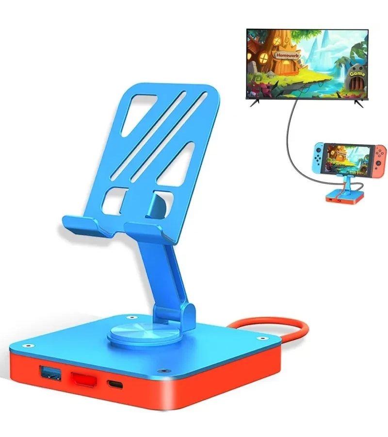 Red Blue USB C Stand Docking Station Foldable 4K HDTV 100W USB 2.0 iPad Pro Air iPhone - Image 1