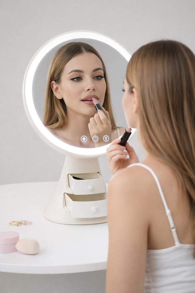 Lighted Vanity Makeup Mirror With Storage Drawers, Touch Sensor Control, Dimmable LED, 3 Color Lighting Modes for Dressing Table, Desktop Beauty Mirror for Women & Girls, 1.48W (X-611) - Image 3
