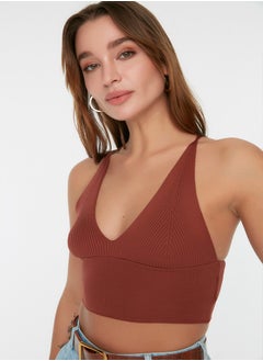 trendyol Brown Super Crop Back Detailed Knitted Thin Blouse TWOSS22BZ0760  - Image 2