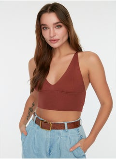 trendyol Brown Super Crop Back Detailed Knitted Thin Blouse TWOSS22BZ0760  - Image 3