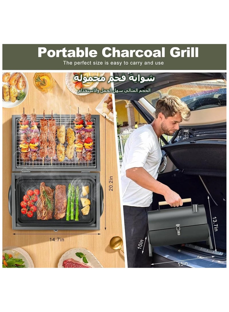Soofam 2-in-1 Portable Barbecue Grill, Home Charcoal Smokeless Grills, Frying Pan Griddle & Grill, Small Foldable BBQ Grill for Outdoor Indoor Cooking Camp Picnic Hiking Beach Party - Image 2