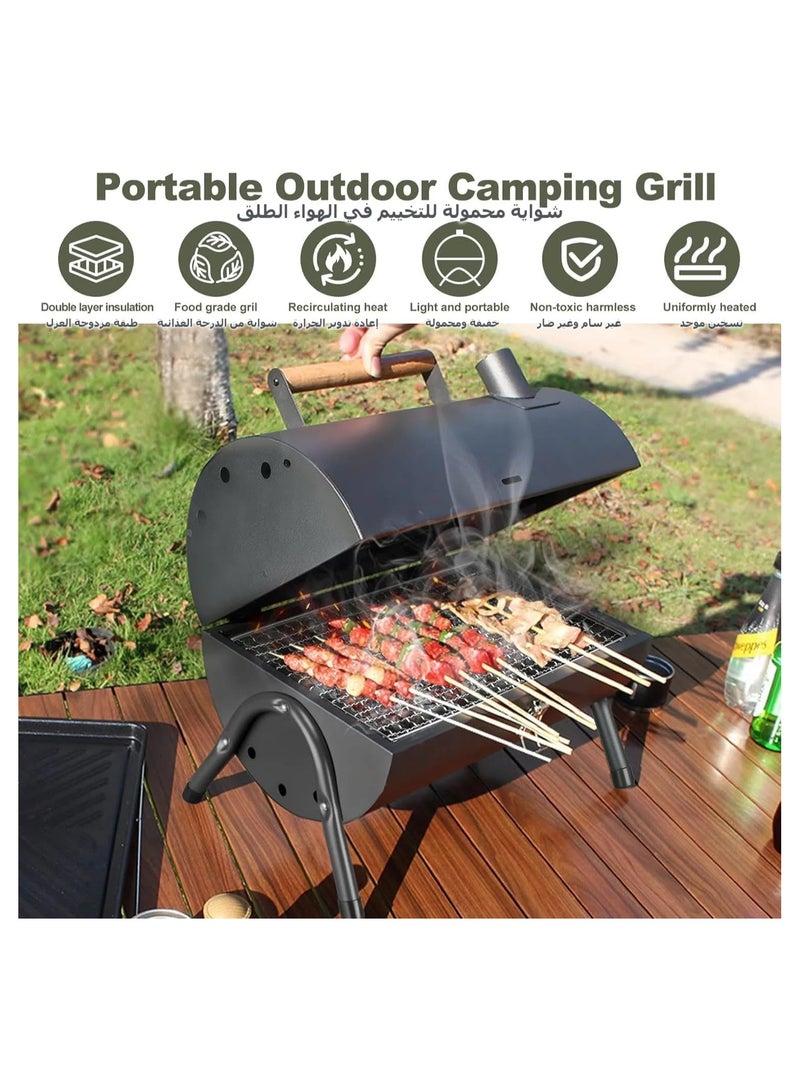 Soofam 2-in-1 Portable Barbecue Grill, Home Charcoal Smokeless Grills, Frying Pan Griddle & Grill, Small Foldable BBQ Grill for Outdoor Indoor Cooking Camp Picnic Hiking Beach Party - Image 5