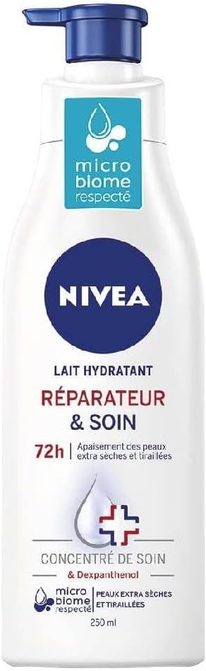 NIVEA Repair Care Repair Lotion for Body for Very Dry Skin 1 x 250 ml Moisturising Body Milk with Glycerin Provitamin B5 Niacinamide Moisturising Cream for Rough Skin Extra