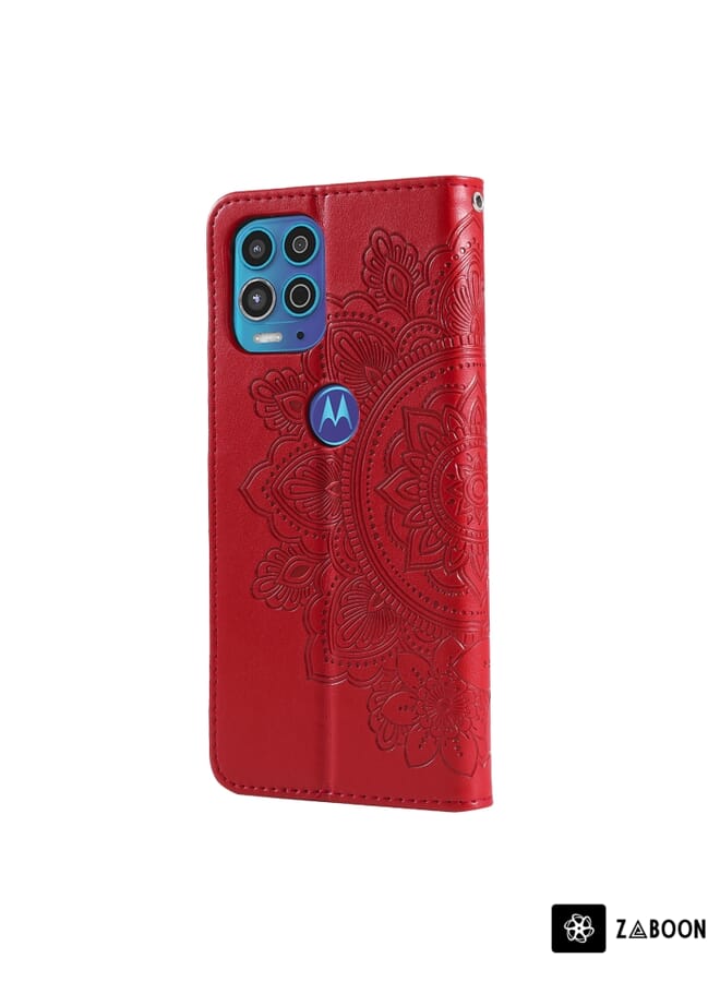 زبون غطاء حماية لهاتف موتورولا موتو G100 / إيدج إس، بنقشة زهور من سبع بتلات، غطاء قلاب أفقي من الجلد الصناعي مع حامل وفتحات للبطاقات ومحفظة وإطار للصور. - Image 3