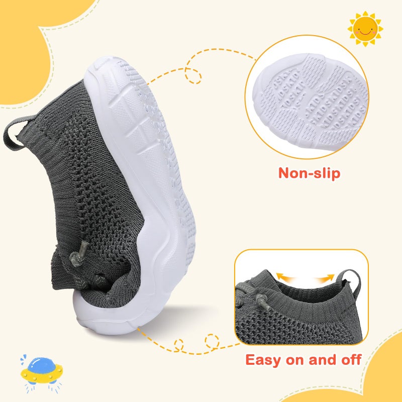 LeIsfIt Toddler Barefoot Shoes Girls Boys Lightweight Sneakers Kids Tennis Shoes Slip on Shoes Dark Grey Size 8 - Image 4