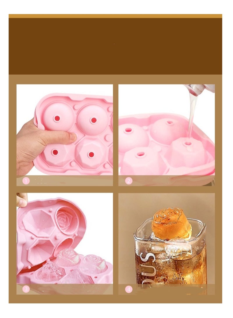 general 2PCS Ice Cube Tray, 2 inch Rose Ice Cube Trays With Covers, 3 Cavity Silicone Rose Ice Tray & 3 Diamond Ice Ball Maker, Easy Release Large Ice Cube Form for Chilled Juice, Whiskey Juice Black - Image 3