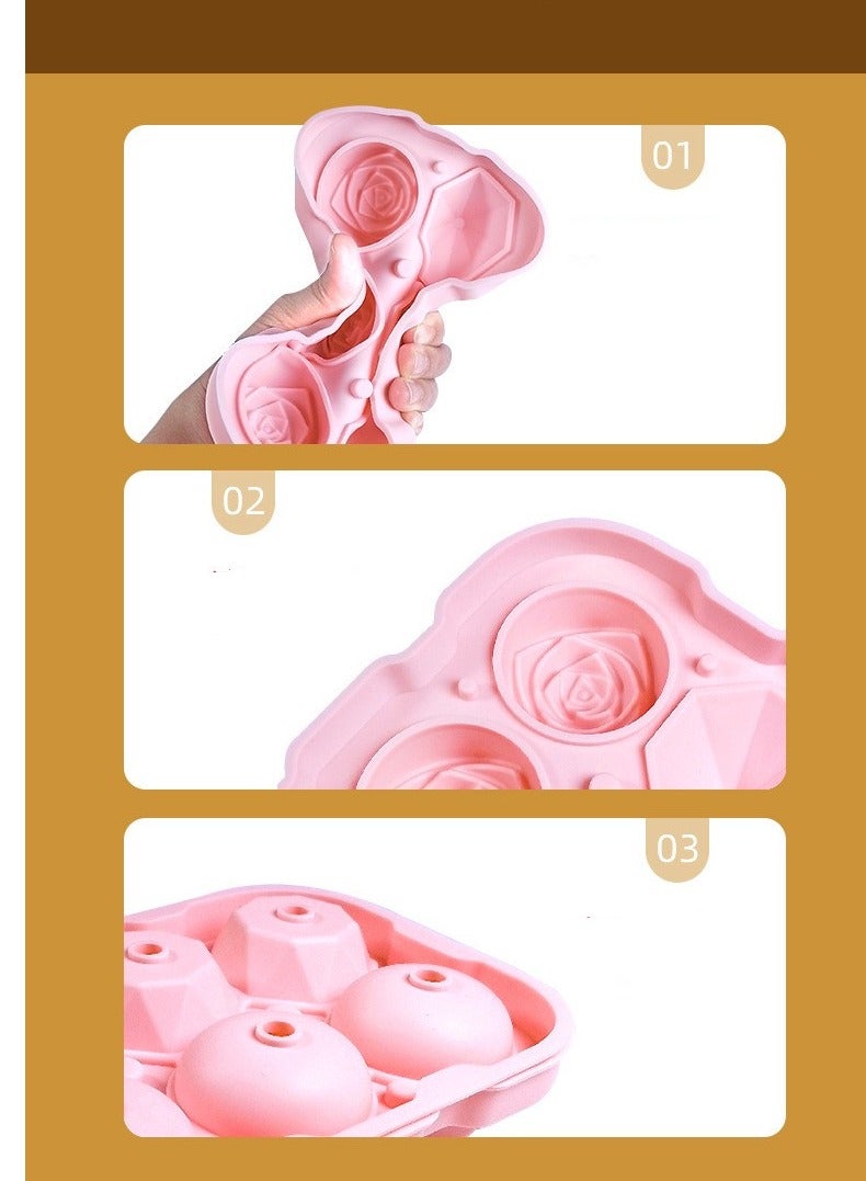 general 2PCS Ice Cube Tray, 2 inch Rose Ice Cube Trays With Covers, 3 Cavity Silicone Rose Ice Tray & 3 Diamond Ice Ball Maker, Easy Release Large Ice Cube Form for Chilled Juice, Whiskey Juice Black - Image 4
