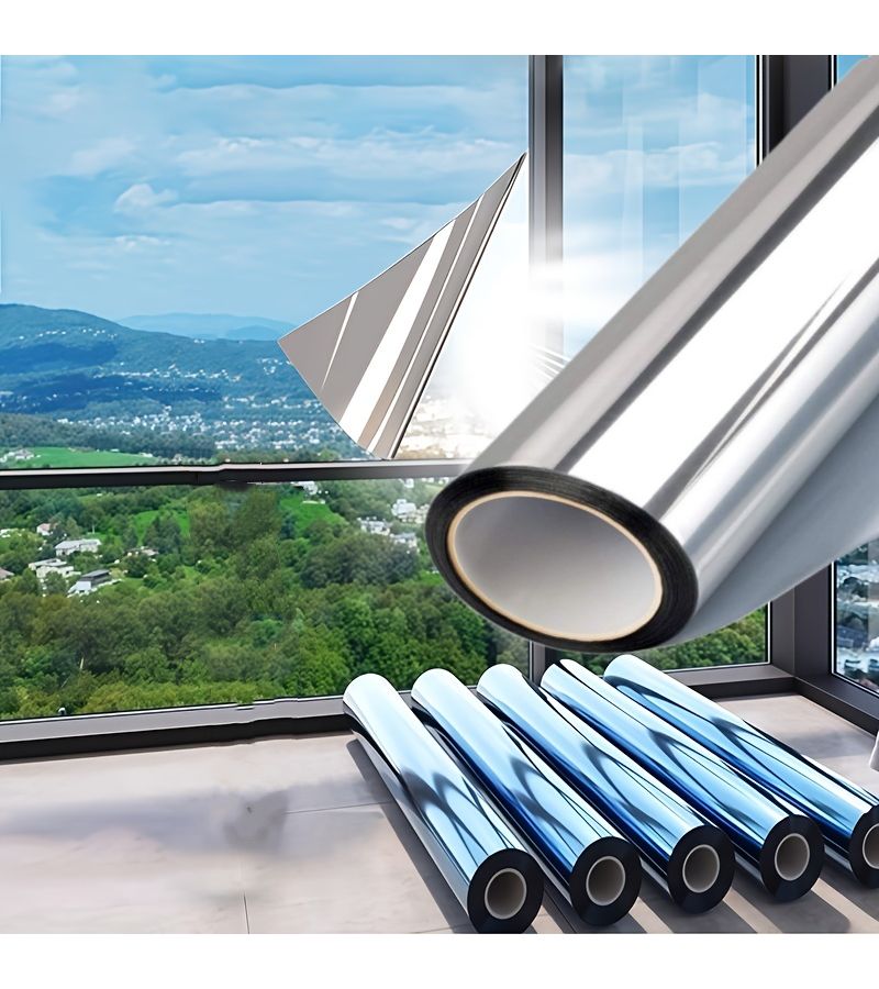 Light Blue Self-Adhesive Window Film 23.62x59.06in Sun Protection Privacy Glass - Image 1