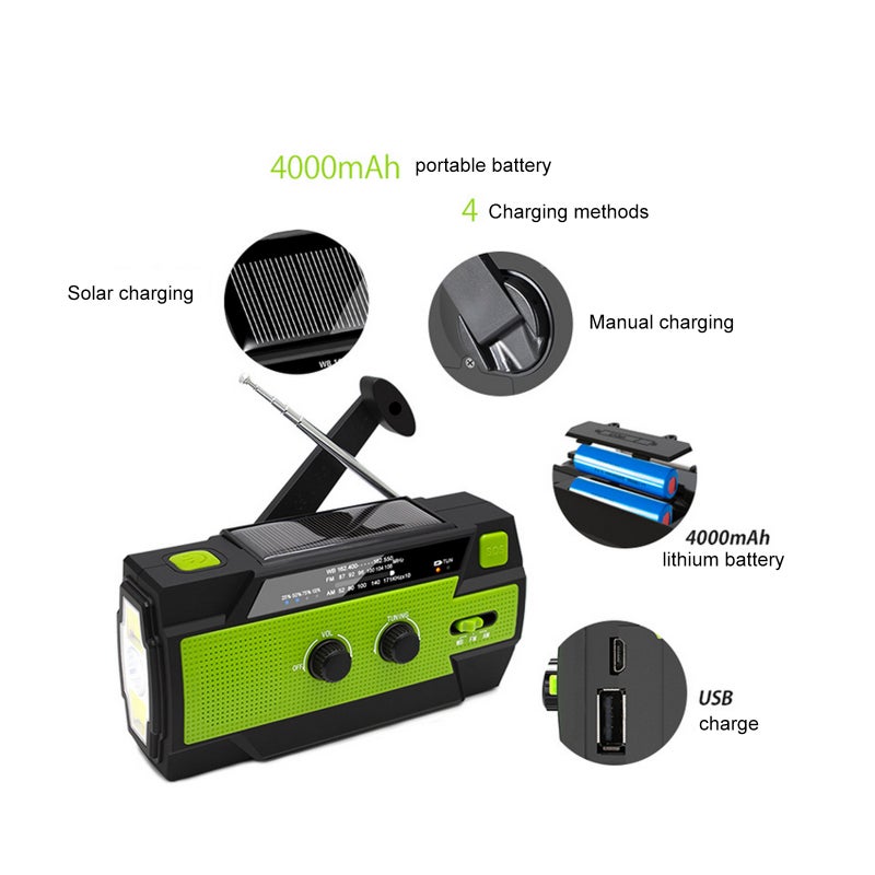 Portable AM/FM & NOAA Radio Outdoor Solar Emergency Hand Crank Radio Reading Light Motion Sensor Light with LED Flashlight SOS Alarm 4000mAh Battery USB Output - Image 3