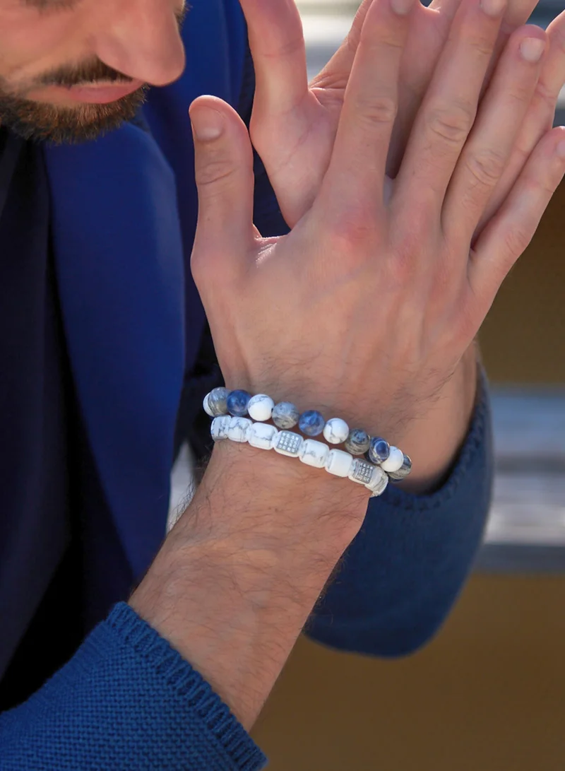 Lunnora Sodalite, Howlite, and Jasper Beads Handmade Natural Stone Bead Bracelet – Bracelet for Men, Men’s Bracelet, Gifts for Men, Bracelets for Men – Adjustable One Size Fits All