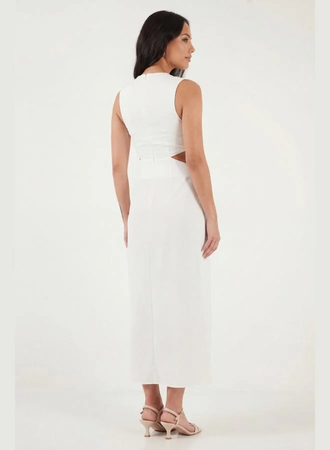 Lela  Lela A-Line Bicycle Collar Slit Midi Dress with Accessory Details Women's Dress 6525743 for Women | Best Price UAE