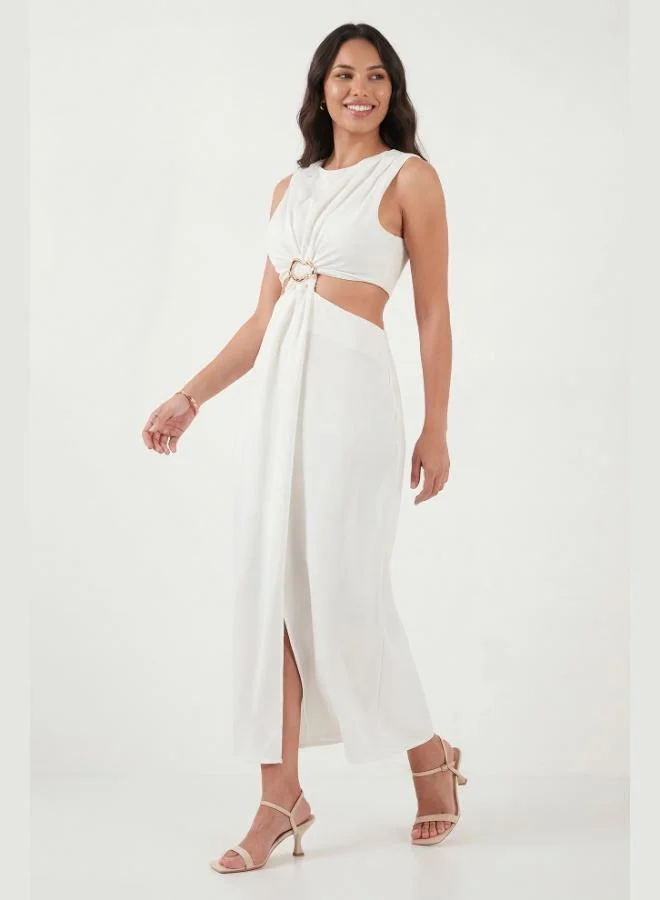 Lela  Lela A-Line Bicycle Collar Slit Midi Dress with Accessory Details Women's Dress 6525743 for Women | Best Price UAE