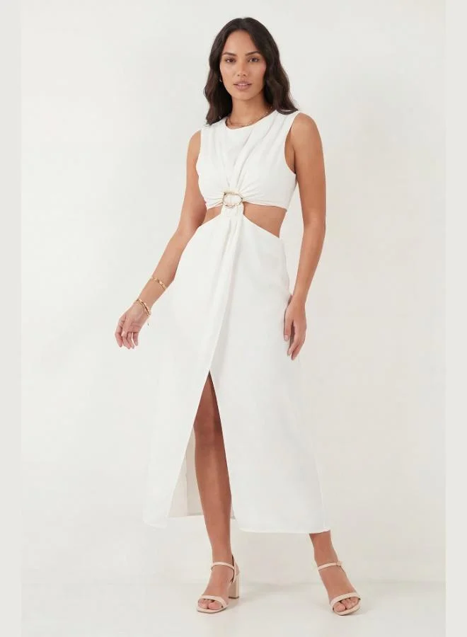 Lela  Lela A-Line Bicycle Collar Slit Midi Dress with Accessory Details Women's Dress 6525743 for Women | Best Price UAE