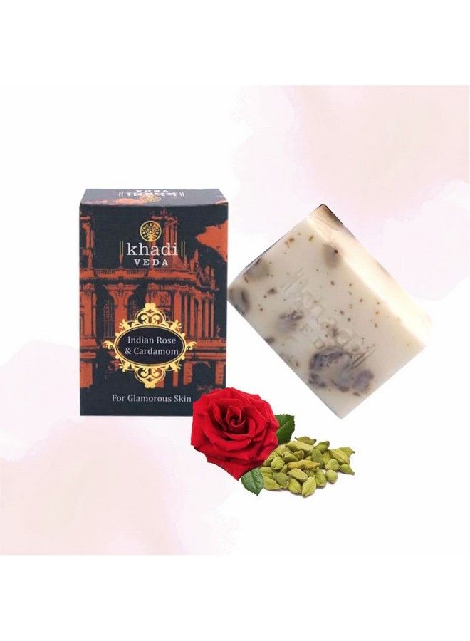 khadi veda Indian Rose & Cardamon Premium Bathing Soap Bar For Glamorous Skin 100 Gm Each (Pack Of 2) - Image 2