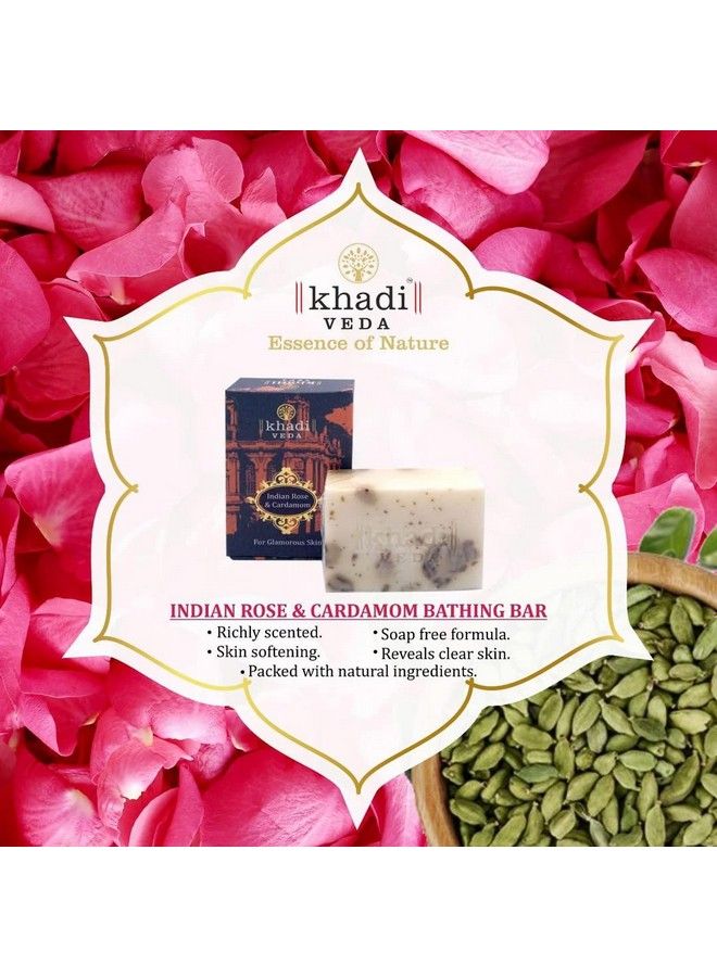 khadi veda Indian Rose & Cardamon Premium Bathing Soap Bar For Glamorous Skin 100 Gm Each (Pack Of 2) - Image 3