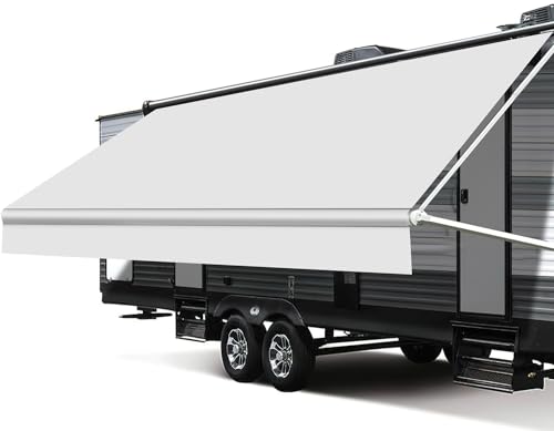 Xenjum RV Awning Fabric Replacement Upgraded 185oz Vinyl Camper Awning Replacement Universal Outdoor Canopy for Electric and Manual RV Awning 13Fabric 122 White - Image 1
