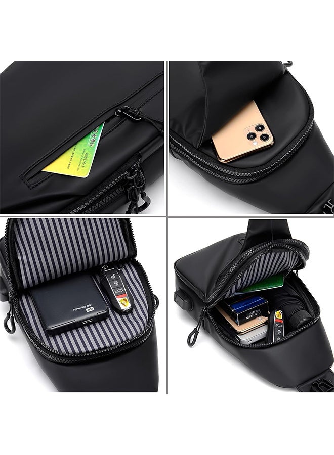 Sweet Life Waterproof Sling Bag for Men Crossbody Bag Shoulder travel Backpack Sling with USB Charging Port Anti Theft Cross Body Bag Chest Daypack for Hiking Sports Running Women-Black - Image 4